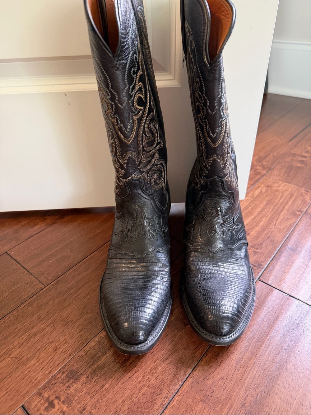 Womens Lucchese Black Western Embossed Leather Cowboy Boots 8 1/2 D